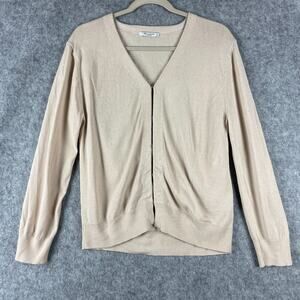 MM LaFleur Cardigan Sweater Womens XL Beige Hook Eye Knit Minimal Classic Chic